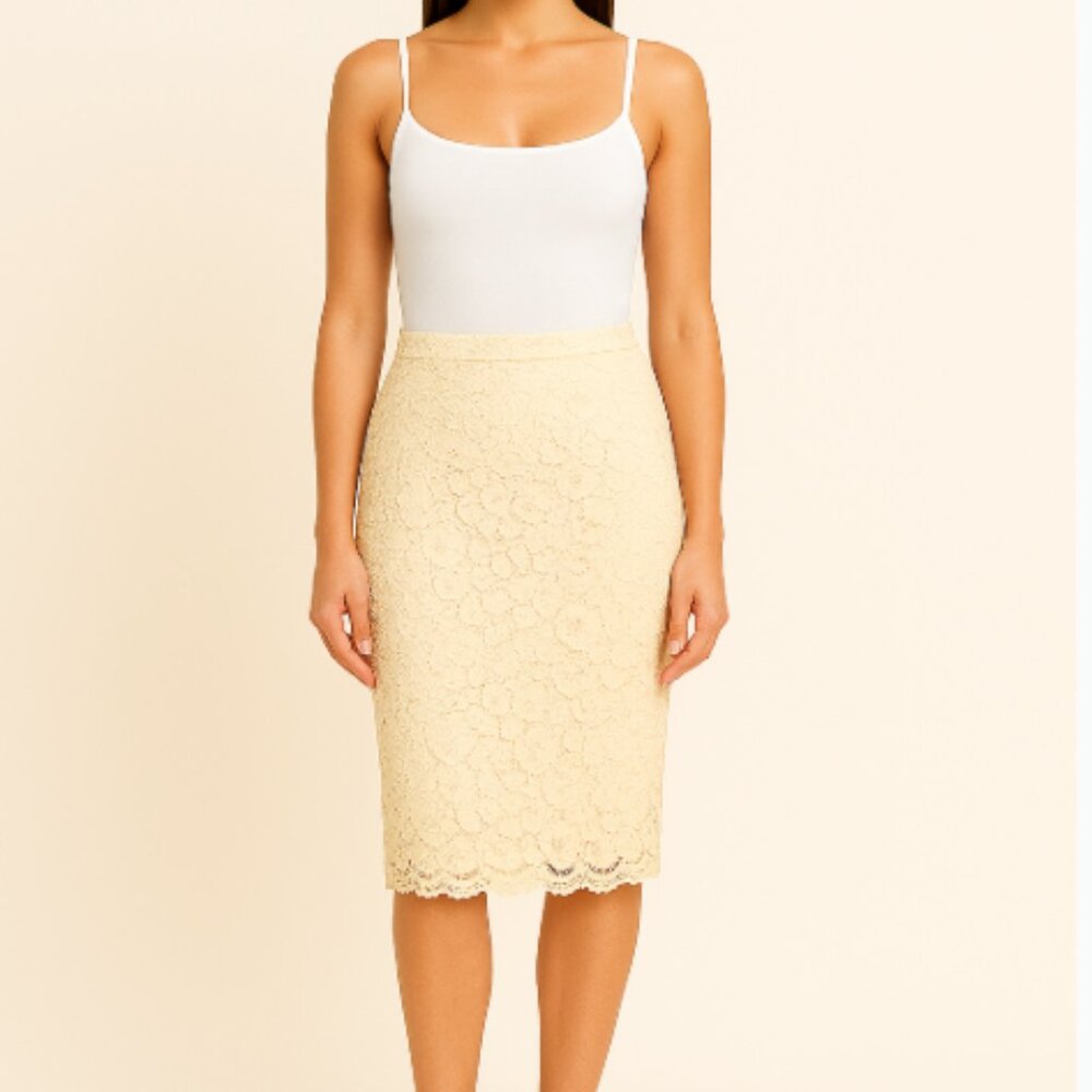 High Rise Plain Slit Lace Midi Pencil Skirt Size Medium